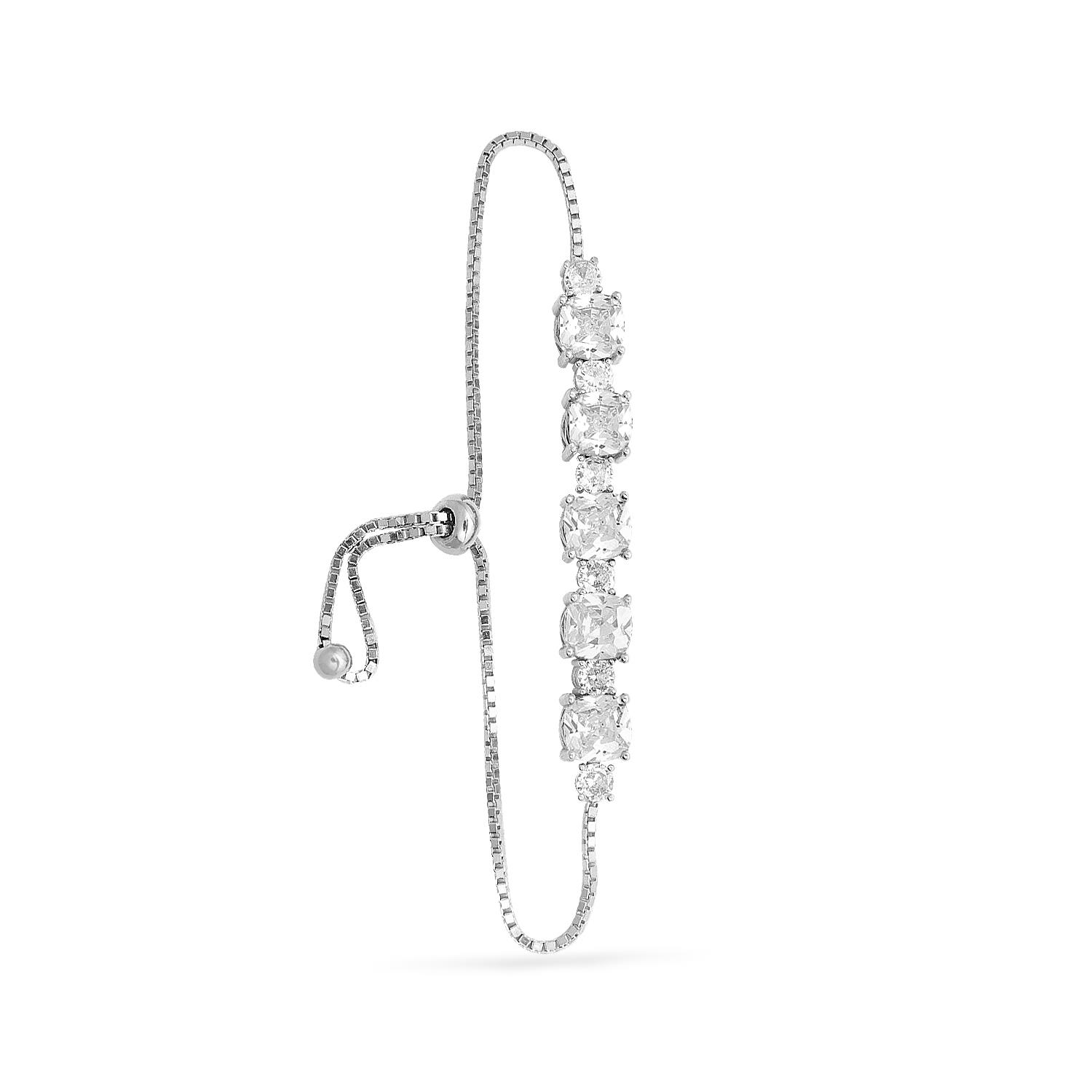 925 Ayar Gümüş Beyaz Taşlı Asansörlü Bileklik