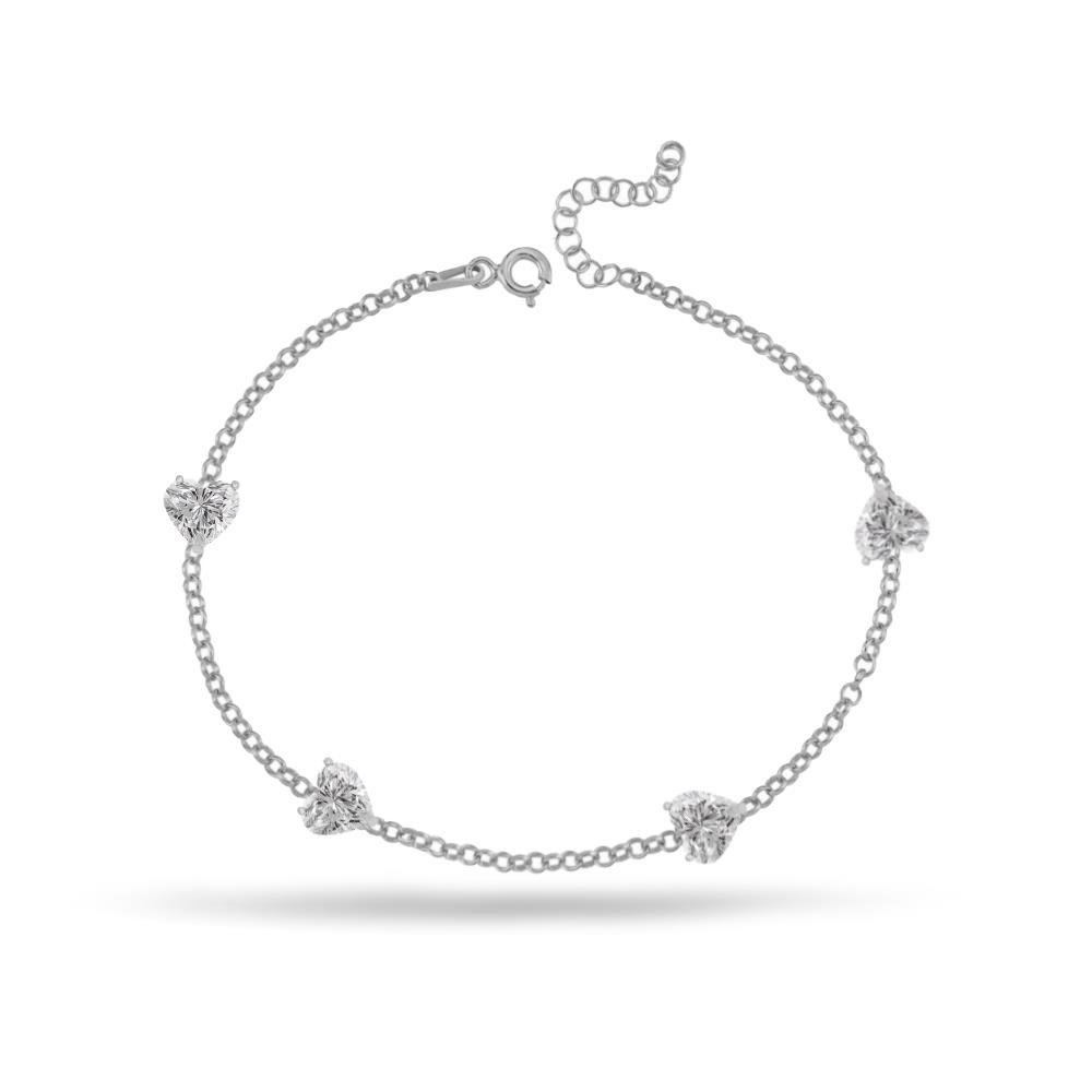 925 Ayar Gümüş Beyaz Taşlı Zarif Kalp Bileklik