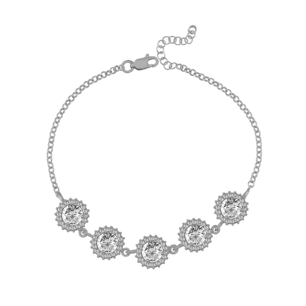 925 Ayar Gümüş Beyaz Yuvarlak Taşlı Anturaj Bileklik