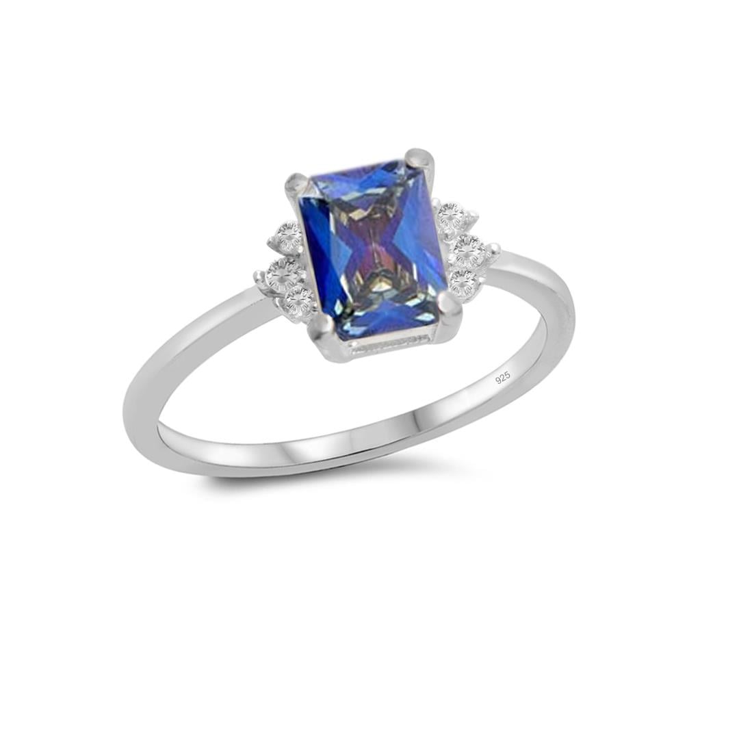 925 Ayar Gümüş Blue Topaz Baget Taşlı Yüzük