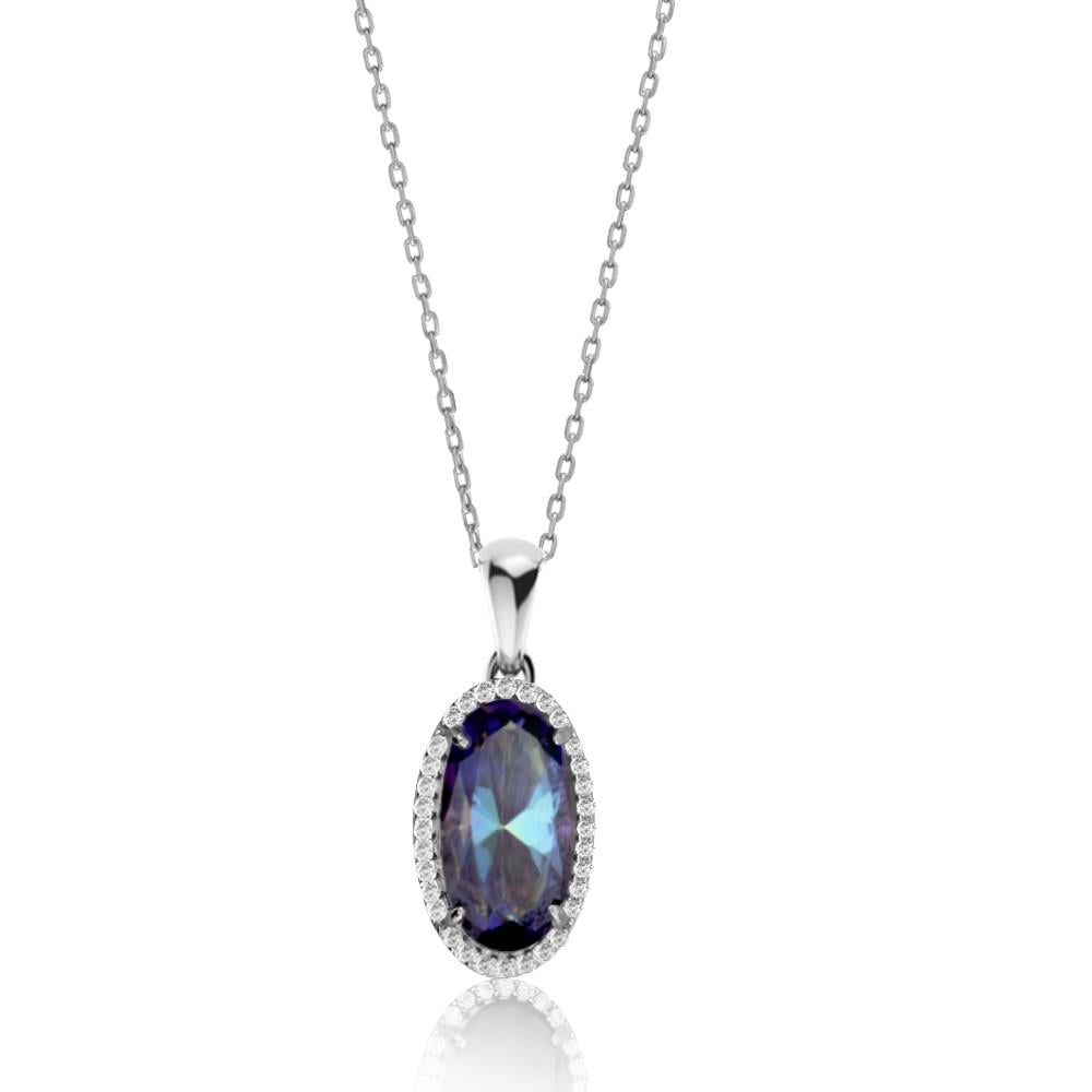 925 Ayar Gümüş Blue Topaz Oval Taşlı Kolye