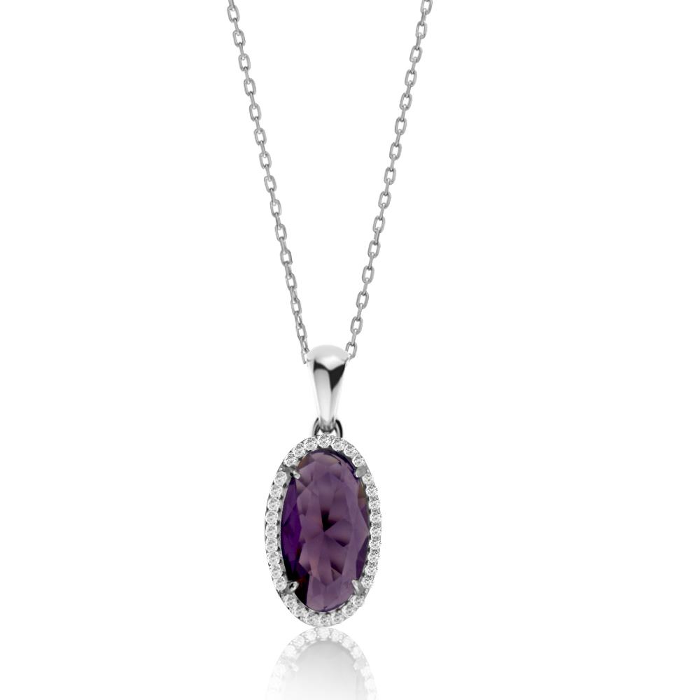 925 Ayar Gümüş Blue Topaz Oval Taşlı Kolye