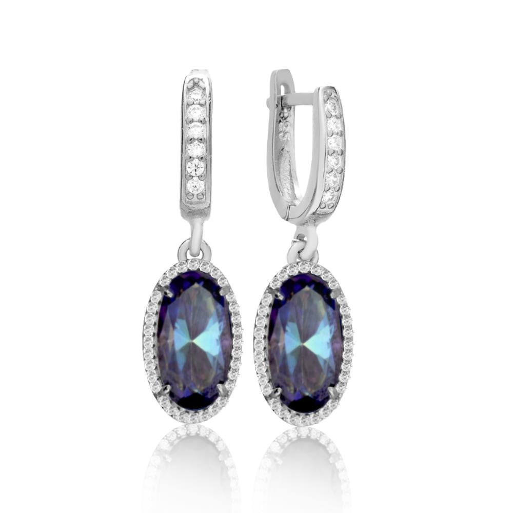 925 Ayar Gümüş Blue Topaz Oval Taşlı Küpe