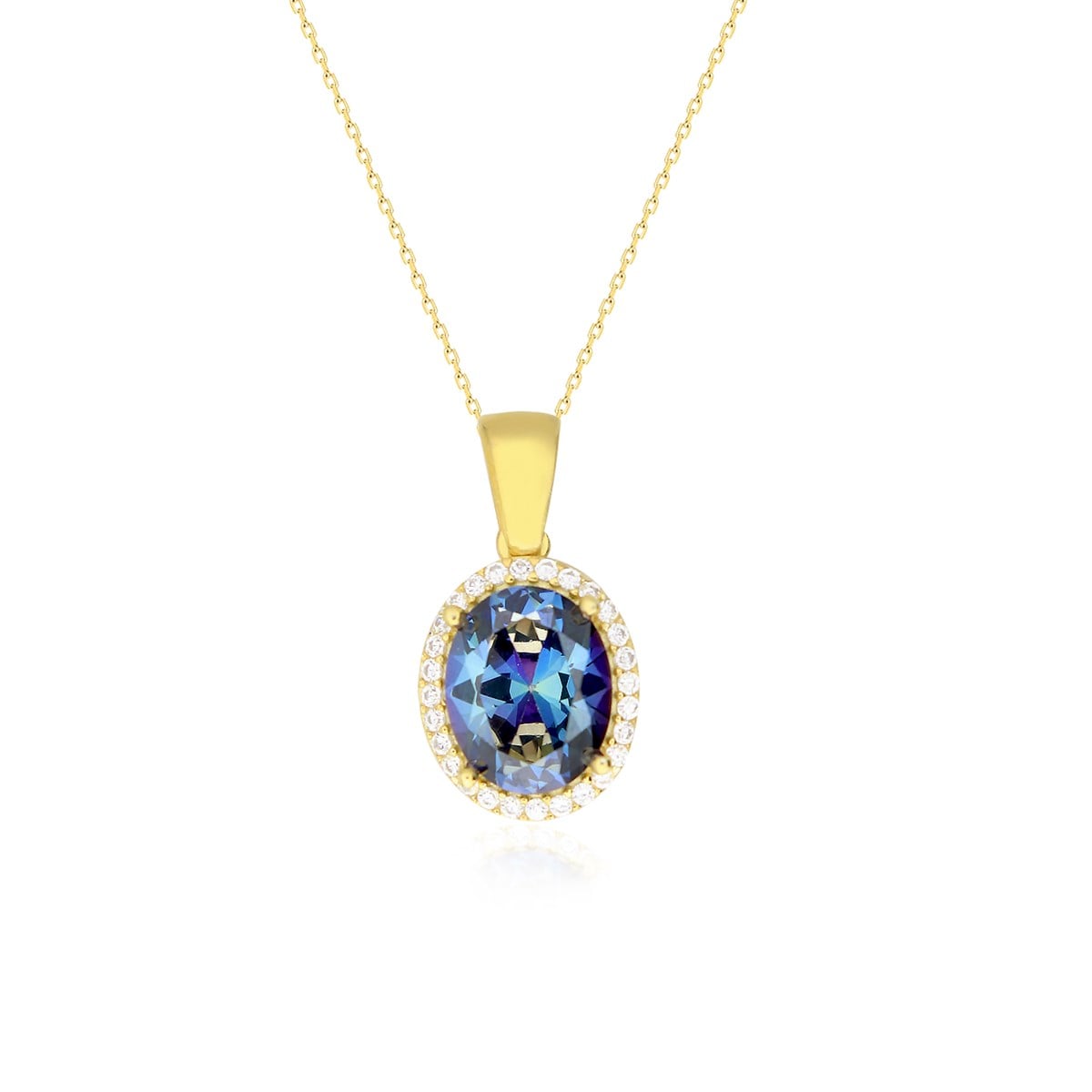 925 Ayar Gümüş Blue Topaz Taş Kolye