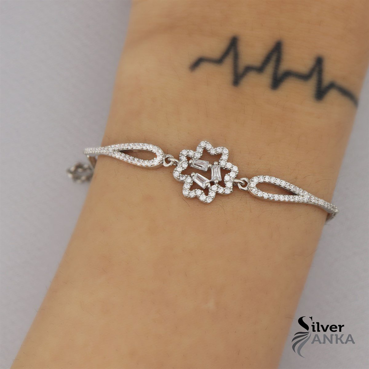 925 Ayar Gümüş Çiçek Desen Baget Bileklik