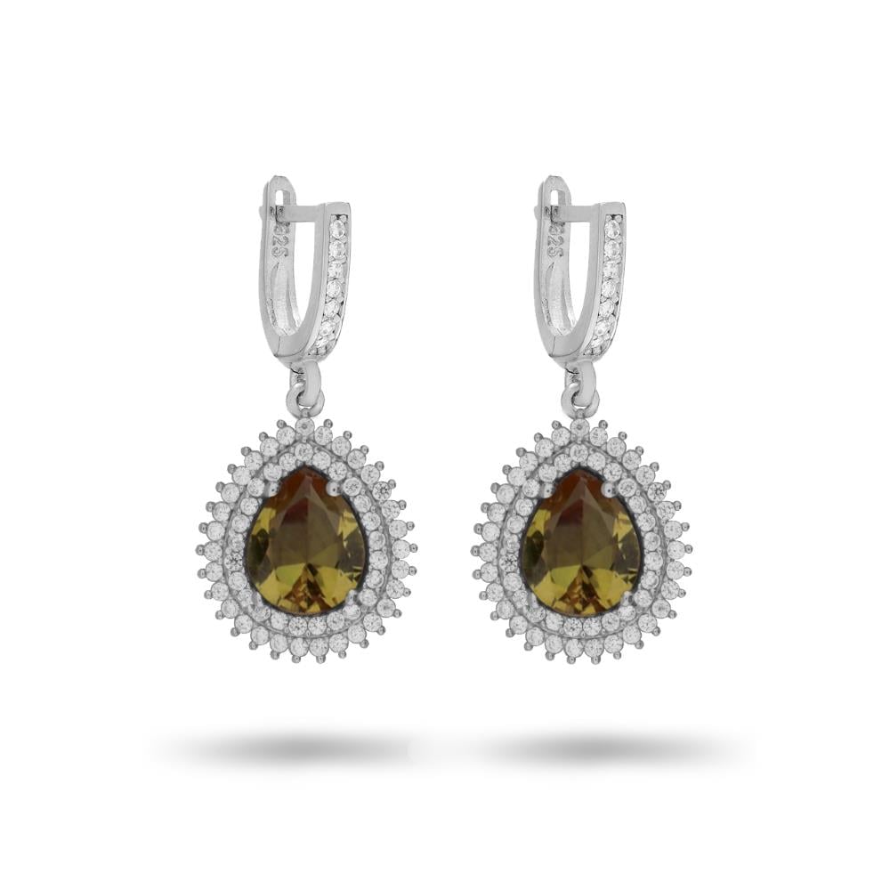 925 Ayar Gümüş Çift Sıra Taşlı Zultanit Damla Küpe