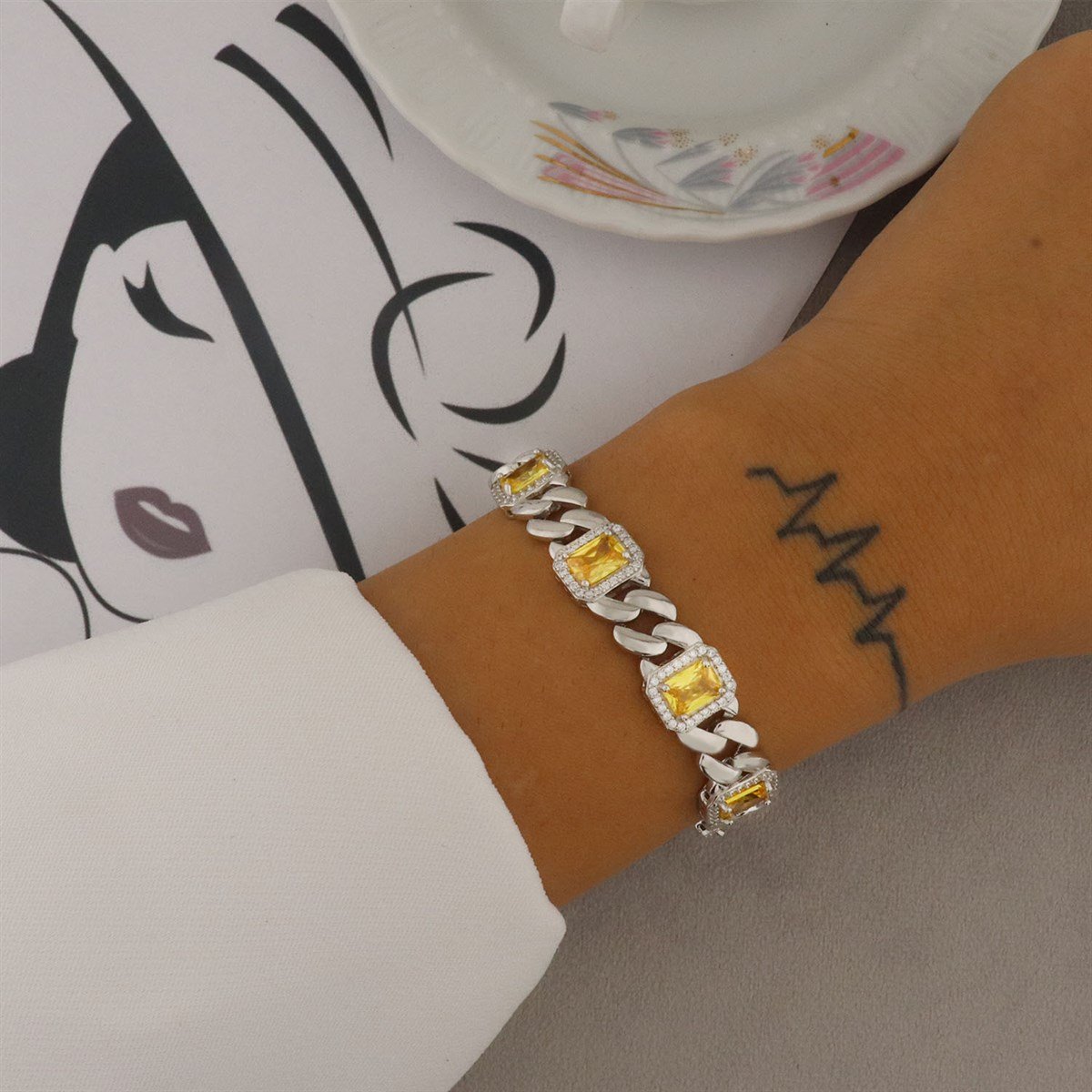 925 Ayar Gümüş Damla Desen Şık Bileklik