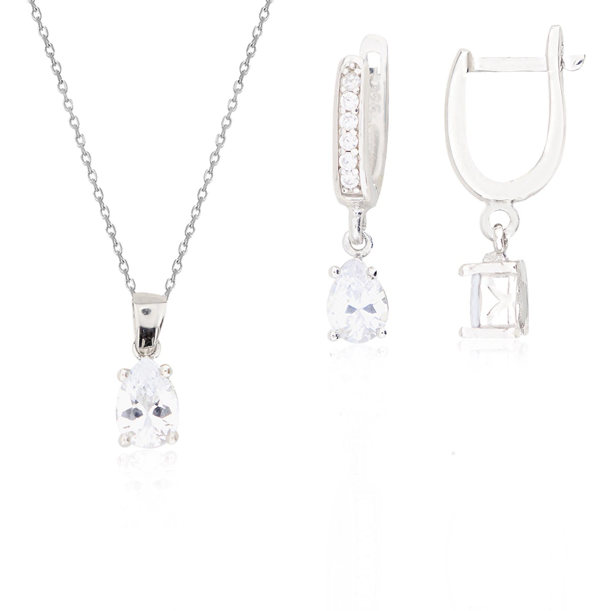 925 Ayar Gümüş Damla Taş Takı Seti