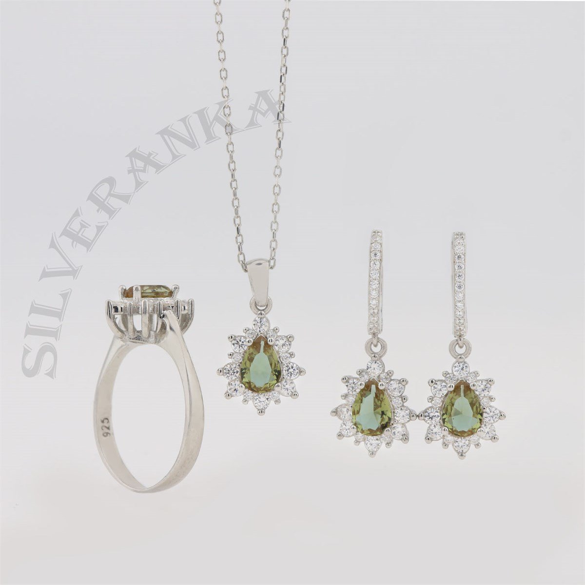 925 Ayar Gümüş Damla Zultanıt Taşlı Anturaj Set