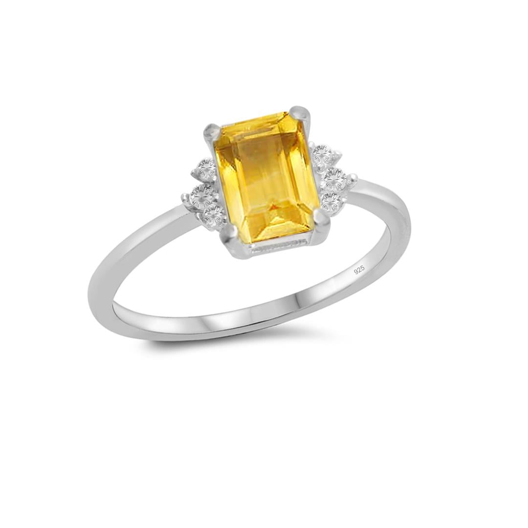 925 Ayar Gümüş Değerli Taşlar Koleksiyonu 0,3 Karat Sitrin Taşlı Gümüş Yüzük