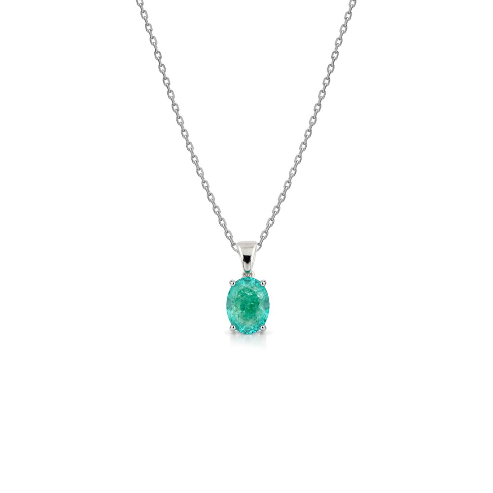 925 Ayar Gümüş Doğal Paraiba Taşlı Oval  Kolye