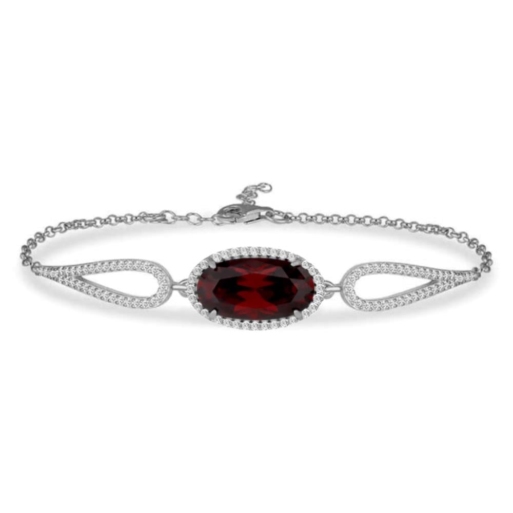 925 Ayar Gümüş Garnet Oval Taşlı Bileklik