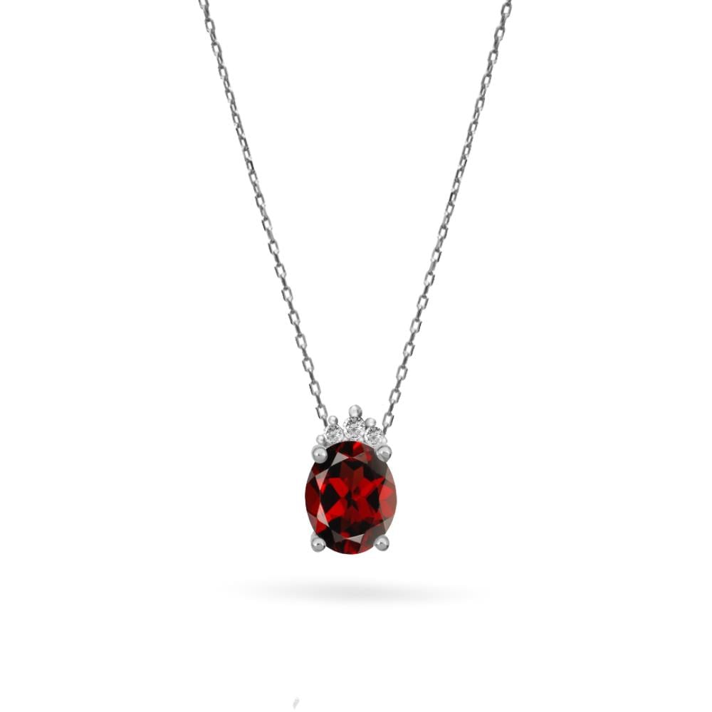 925 Ayar Gümüş Garnet Oval Taşlı Trend Kolye