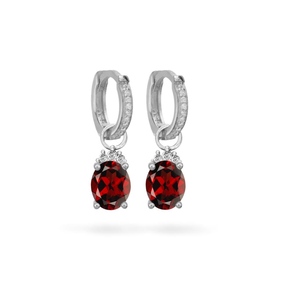925 Ayar Gümüş Garnet Oval Taşlı Trend Küpe