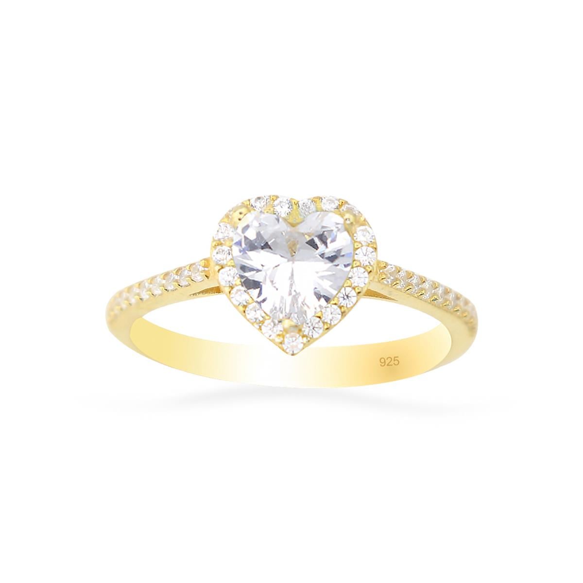 925 Ayar Gümüş Gold Swarovski Kalp Yüzük