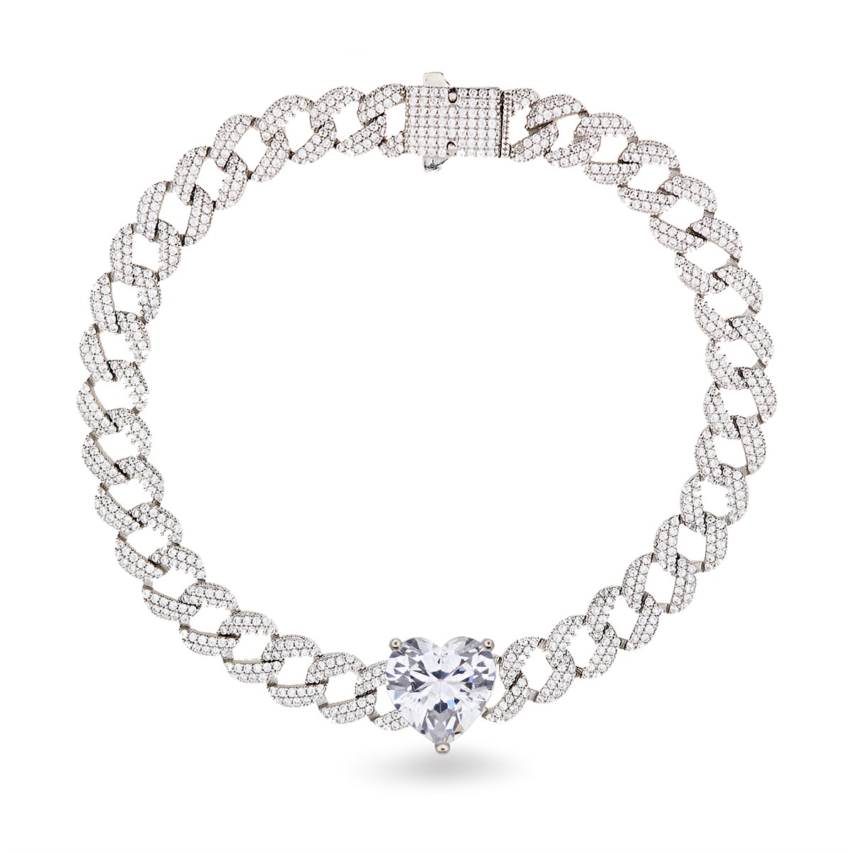 925 Ayar Gümüş Gurmet Zincir Kalp Detay Rodyumlu Gümüş Bileklik