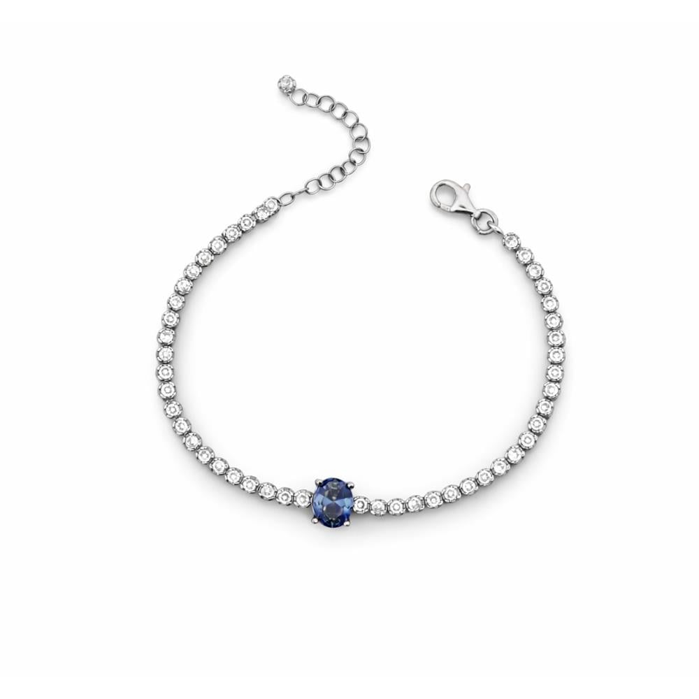 925 Ayar Gümüş Işıltılı Oval Blue Topaz Taşlı Tenis Bileklik