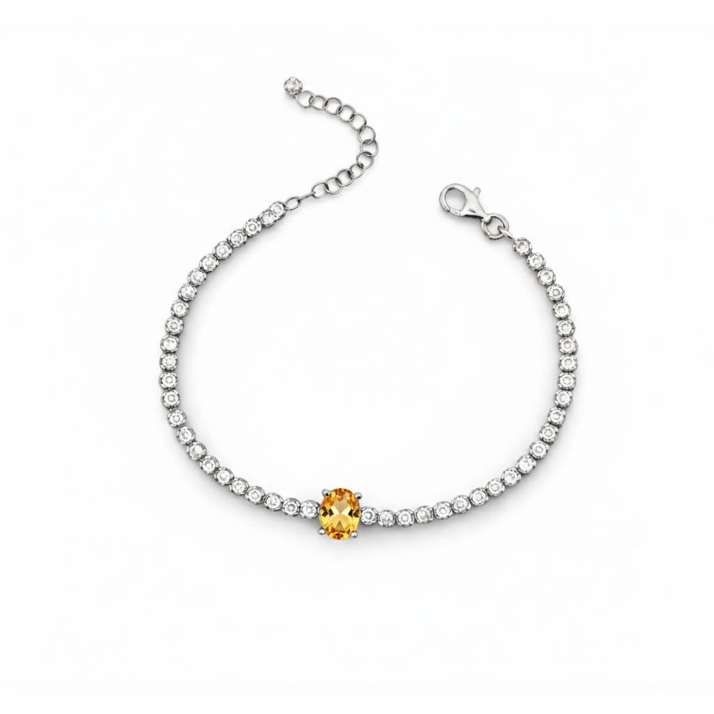 925 Ayar Gümüş Işıltılı Oval Sitrin Taşlı Tenis Bileklik