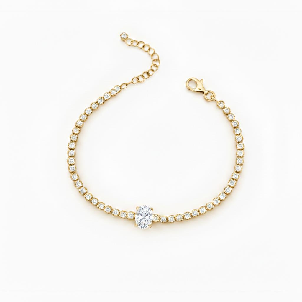 925 Ayar Gümüş Işıltılı Oval Taşlı Tenis Bileklik