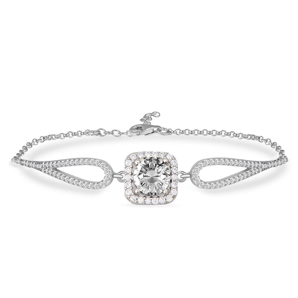 925 Ayar Gümüş Kare Beyaz Taşlı Pırlanta Montür Bileklik