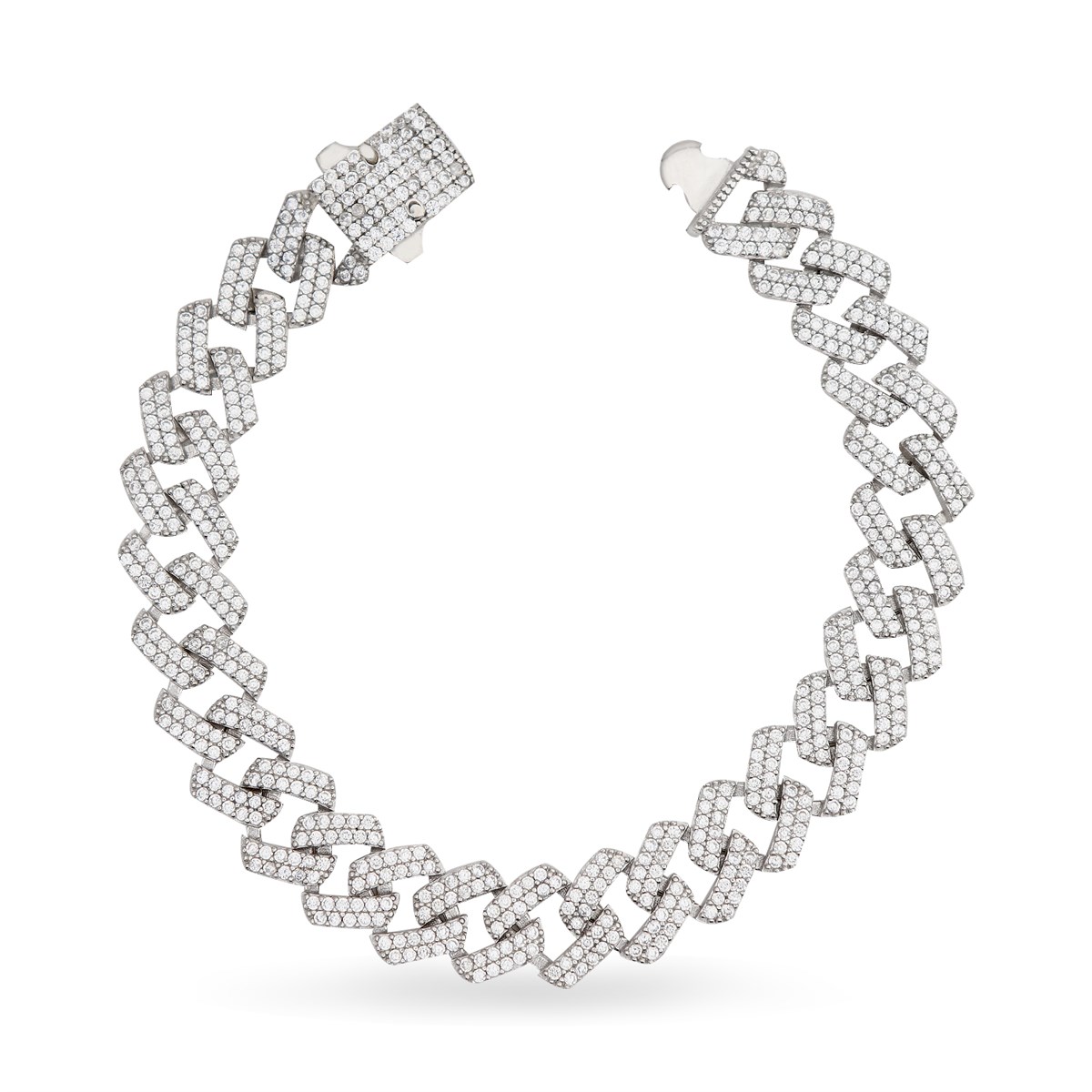 925 Ayar Gümüş Kare Kesim Taşlı Kalın Gurmet Zincir Bileklik