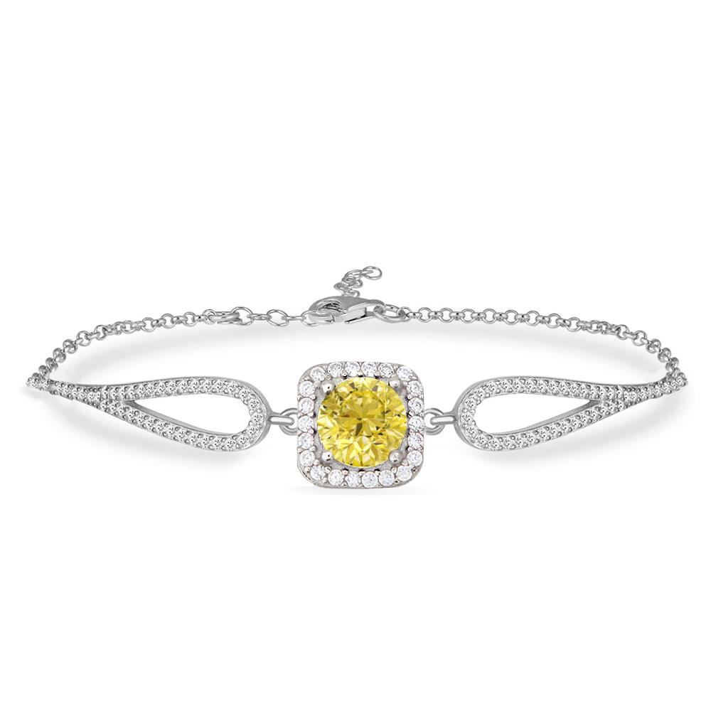 925 Ayar Gümüş Kare Sitrin Taşlı Pırlanta Montür Bileklik