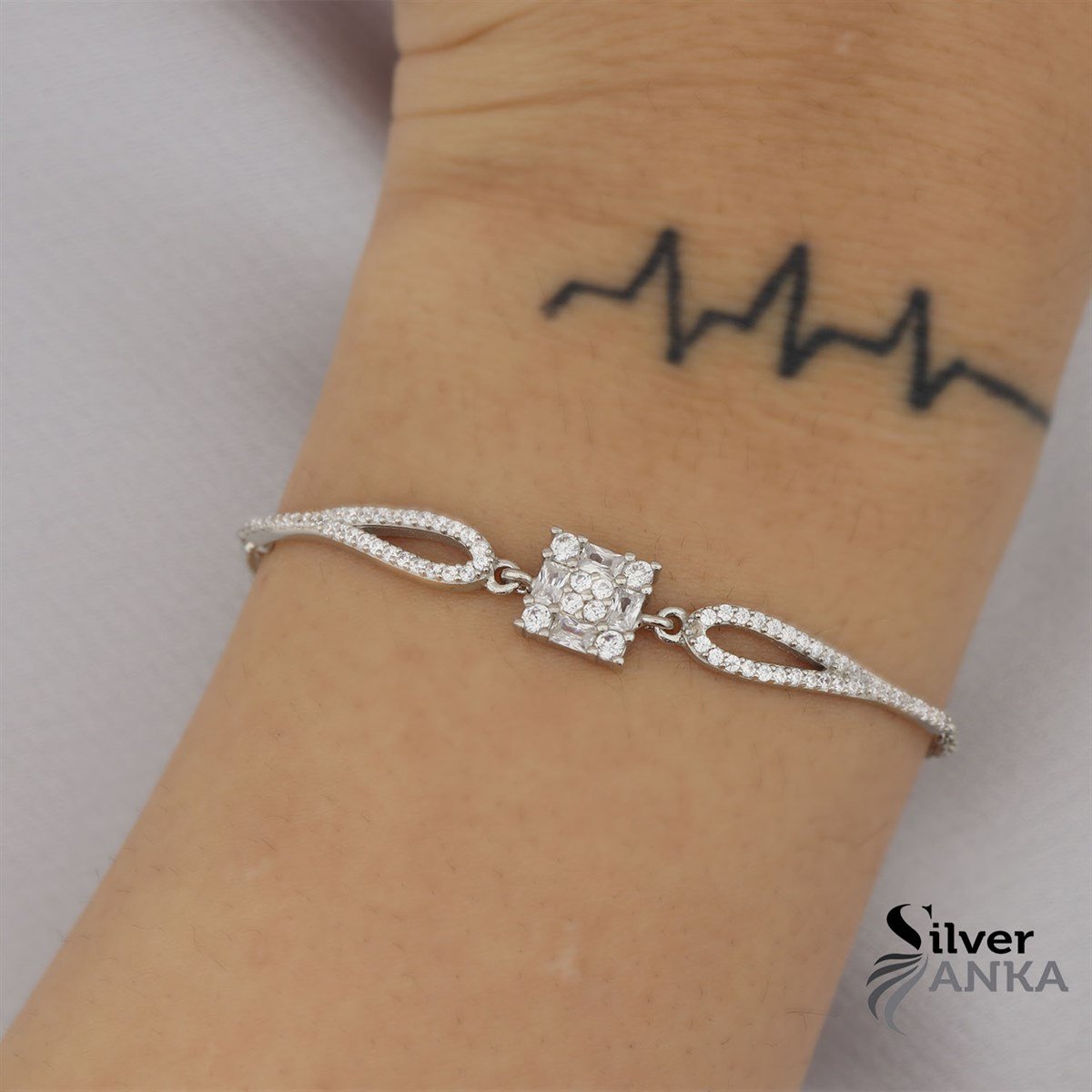 925 Ayar Gümüş Kare Tasarım Baget Bileklik