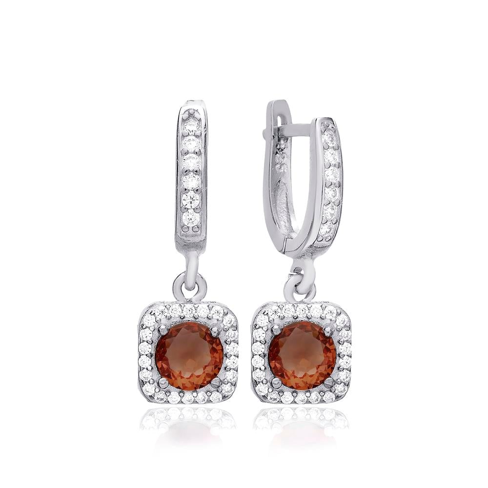 925 Ayar Gümüş Kare Zultanit Taşlı Küpe