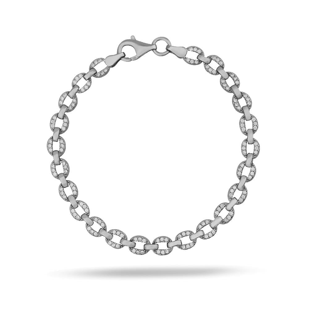 925 Ayar Gümüş Kenarları Taşlı İtalyan Zincir Bileklik