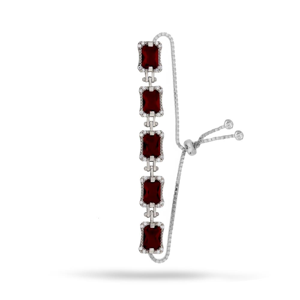 925 Ayar Gümüş Kırmızı Baget Taşlı  Bileklik