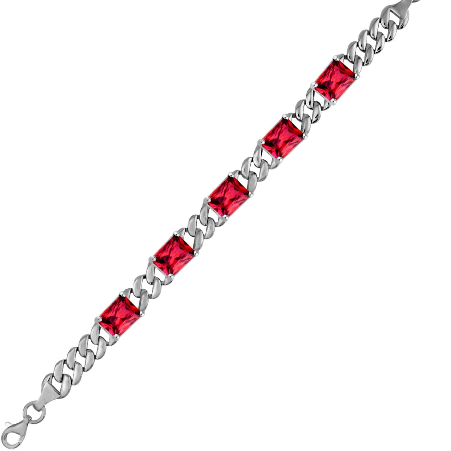 925 Ayar Gümüş Kırmızı Baget Taşlı Gurmet Bileklik