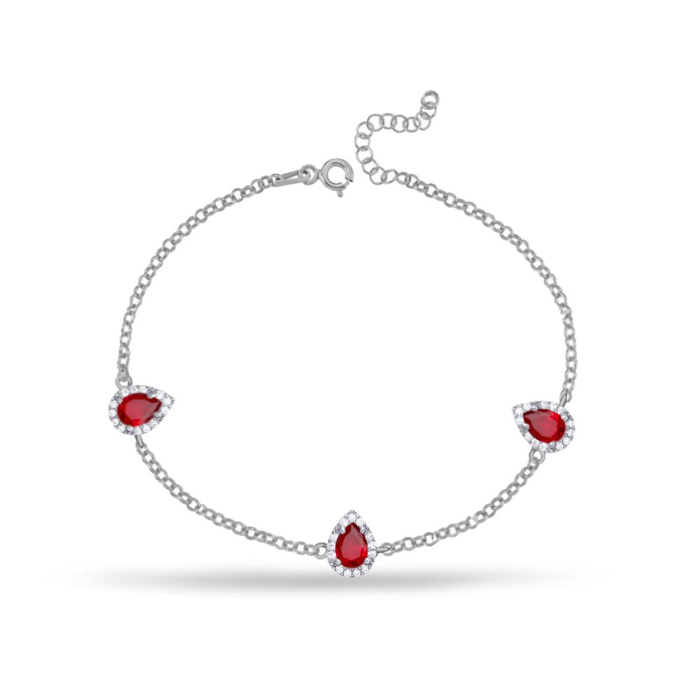 925 Ayar Gümüş Kırmızı Damla Taşlı Bileklik