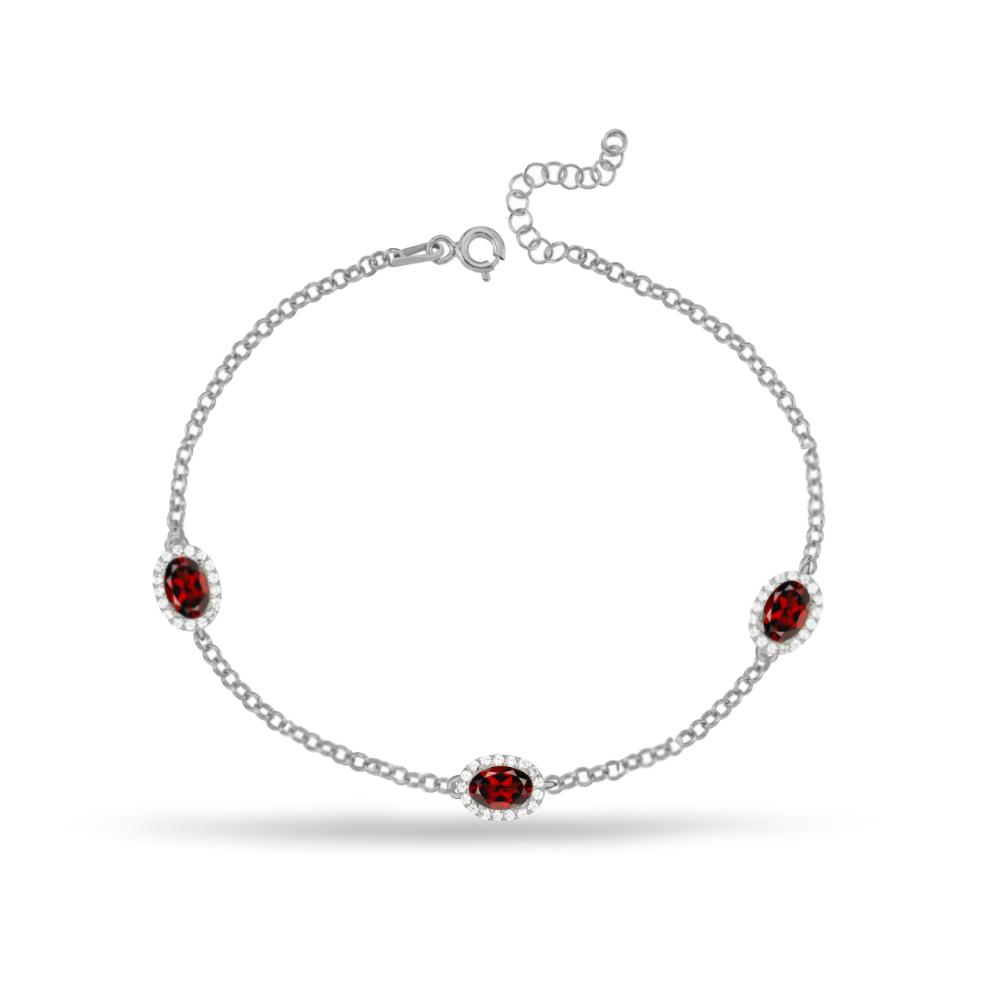 925 Ayar Gümüş Kırmızı Oval Taşlı Bileklik