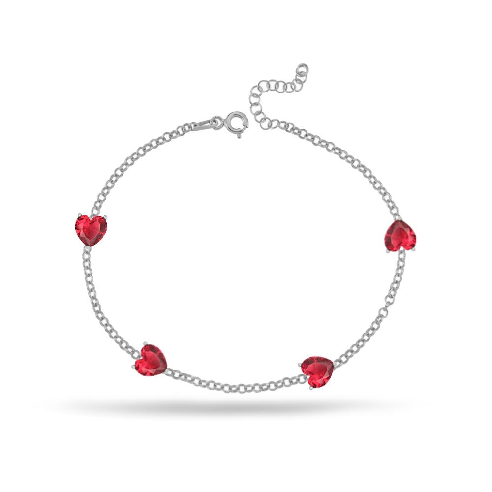 925 Ayar Gümüş Kırmızı Taşlı Zarif Kalp Bileklik