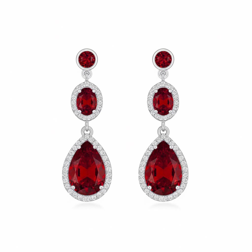 925 Ayar Gümüş Kristal Kırmızı Elegance Küpe