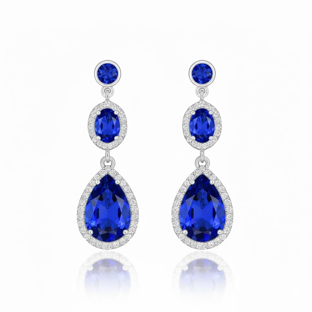 925 Ayar Gümüş Kristal Safir Elegance Küpe