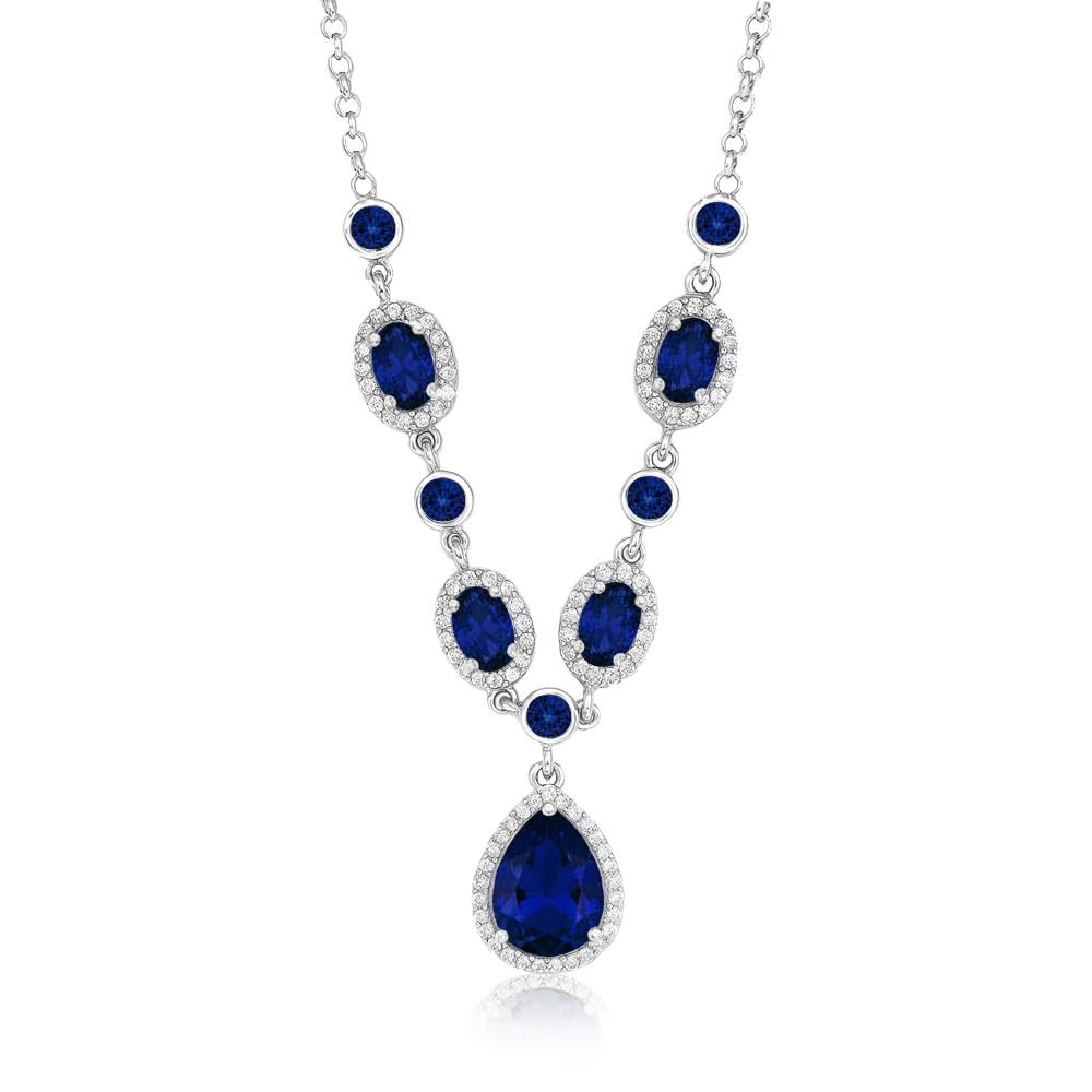 925 Ayar Gümüş Kristal Safir Elegance Kolye