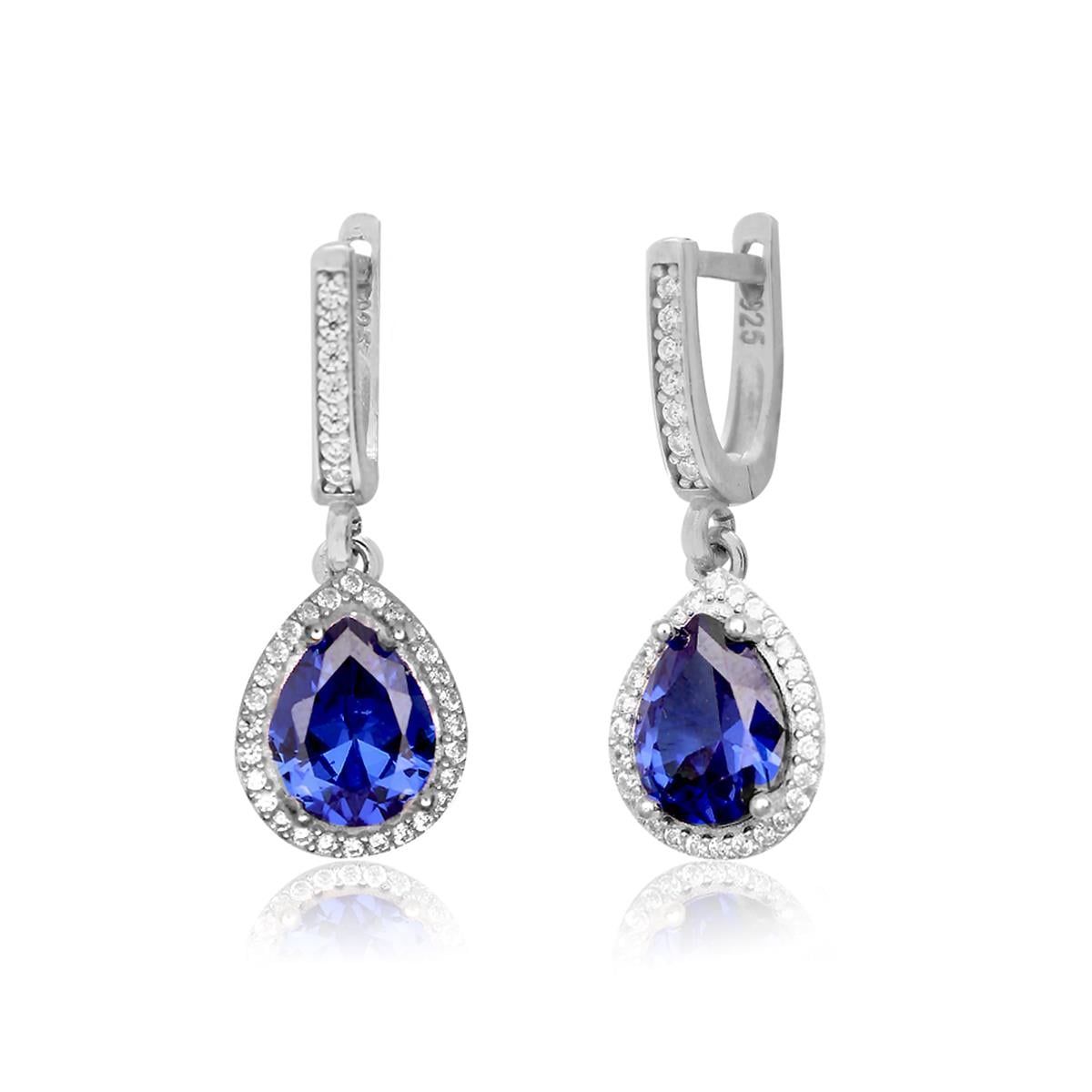 925 Ayar Gümüş Kristal Safir Su Damlası Küpe