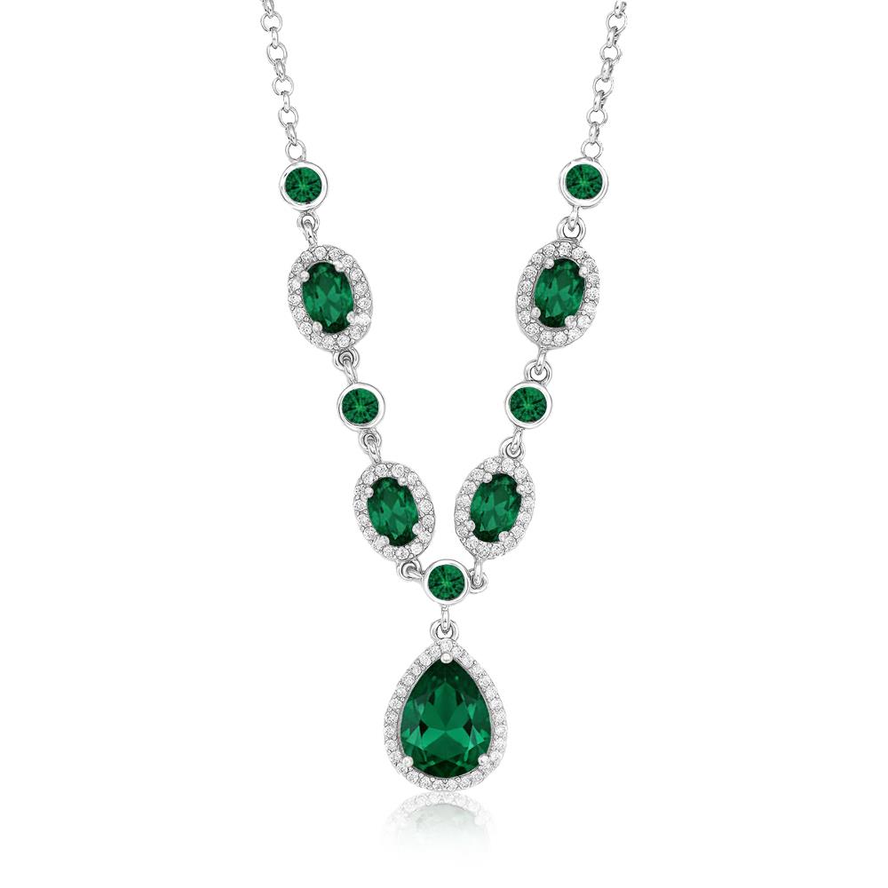 925 Ayar Gümüş Kristal Zümrüt Elegance Kolye