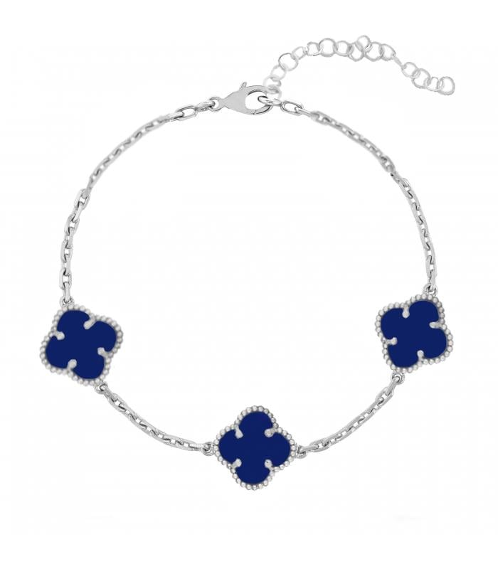 925 Ayar Gümüş Lacivert Taşlı Yonca Bileklik