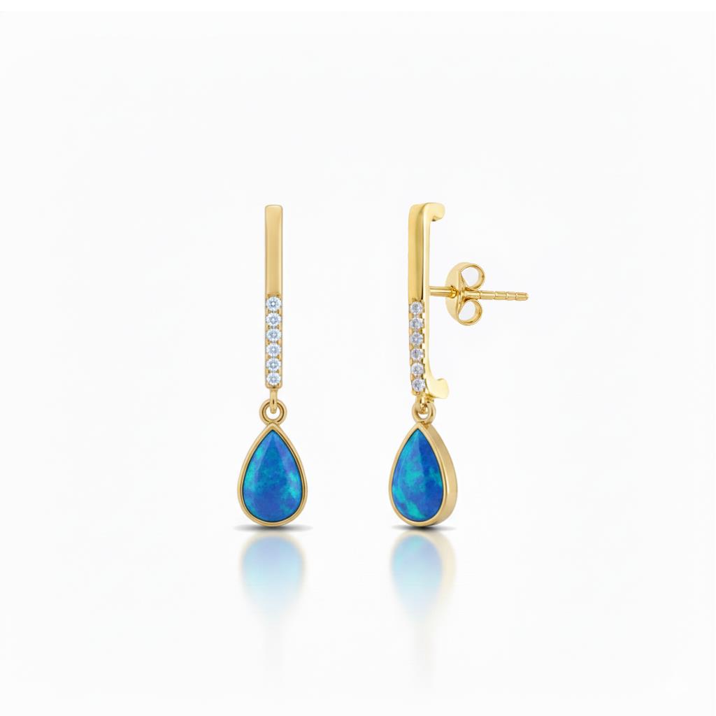 925 Ayar Gümüş Mavi Opal Damla Taşlı Küpe