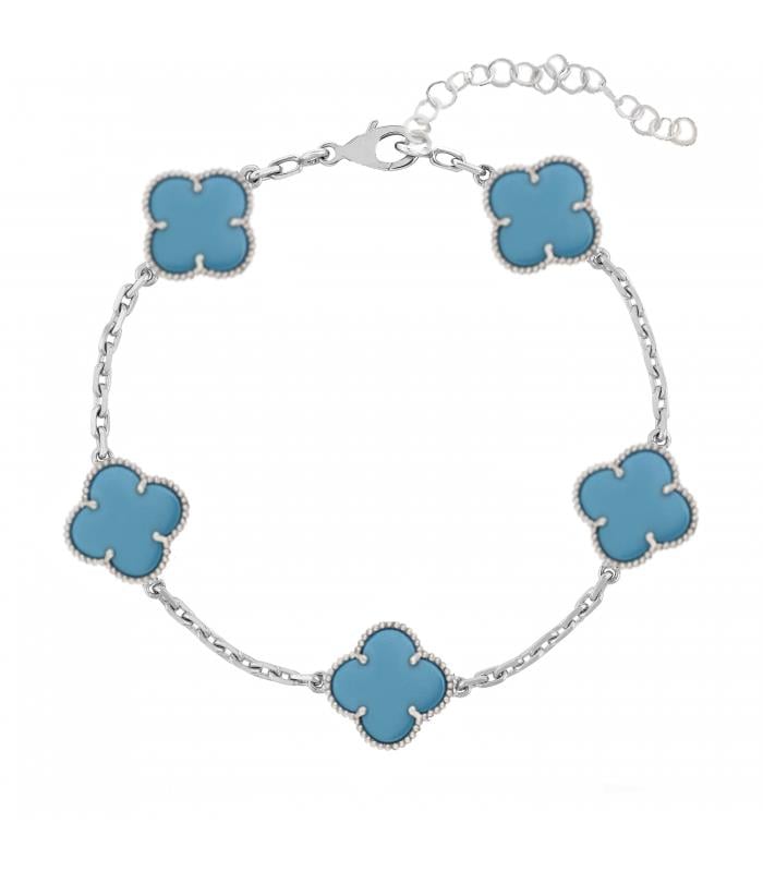 925 Ayar Gümüş Mavi Taşlı Yonca Bileklik