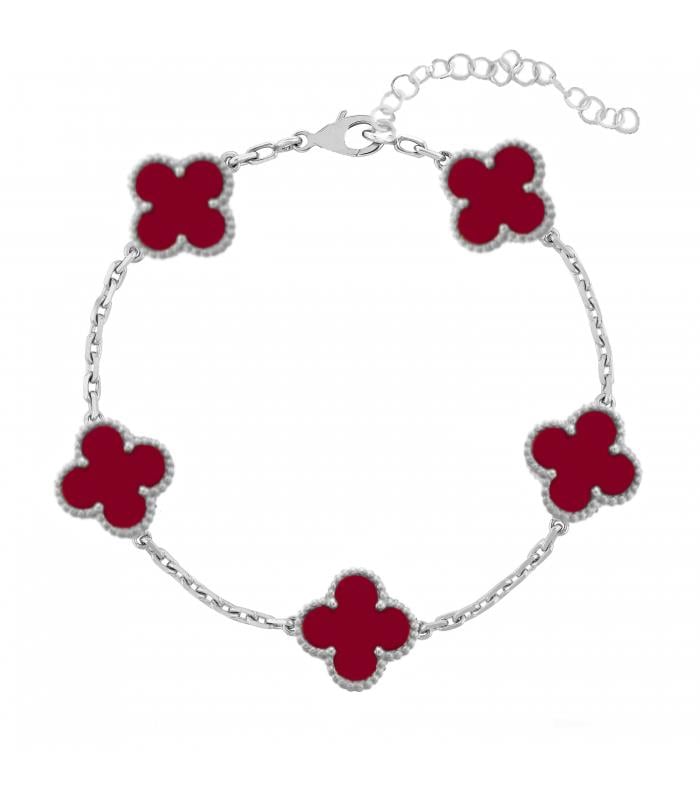 925 Ayar Gümüş Mercan Taşlı Yonca Bileklik