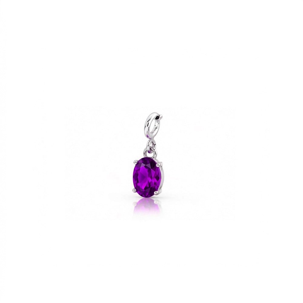 925 Ayar Gümüş Minimal Ametist Oval Taşlı Charm Kolye Ucu