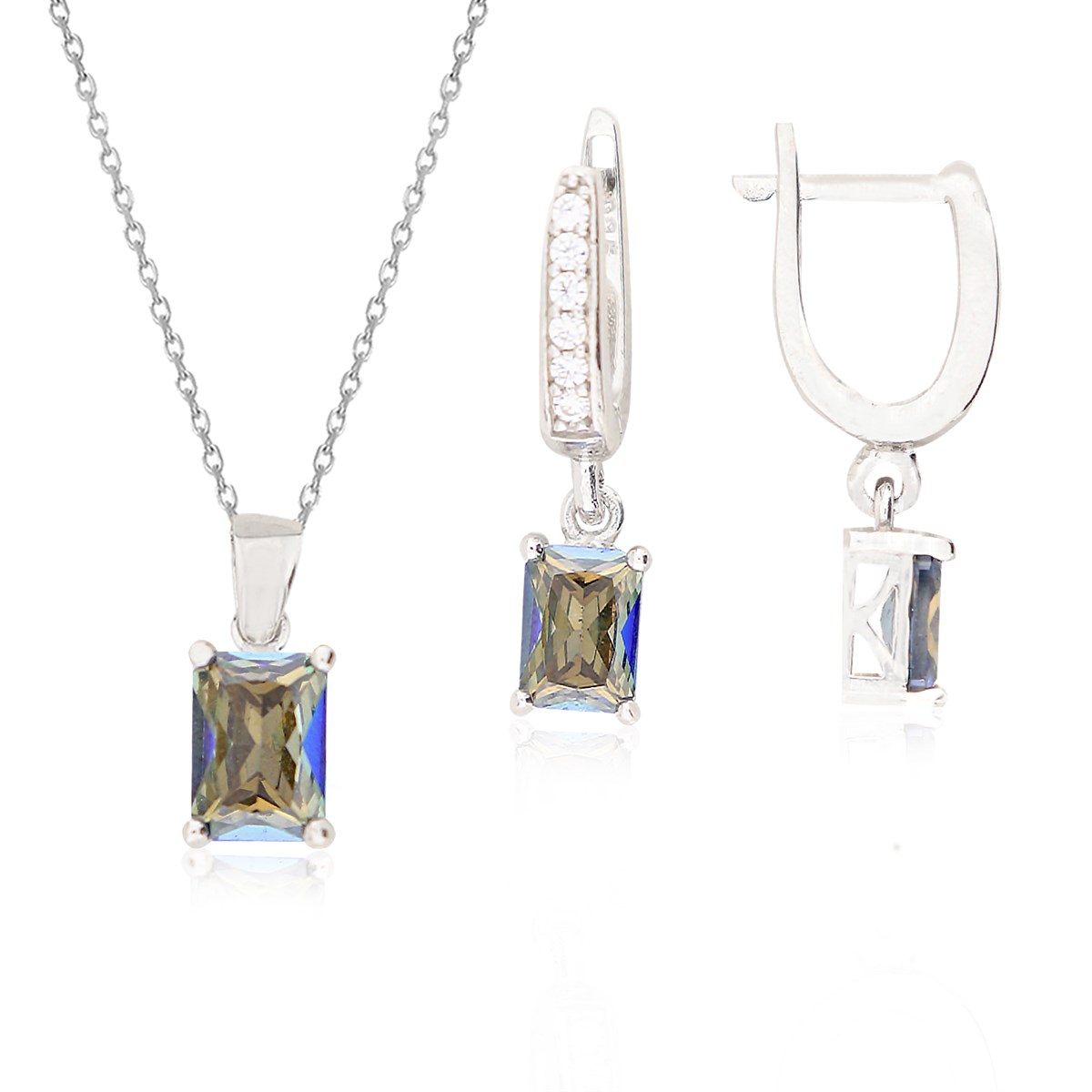 925 Ayar Gümüş Mistik Topaz Baget Takı Seti