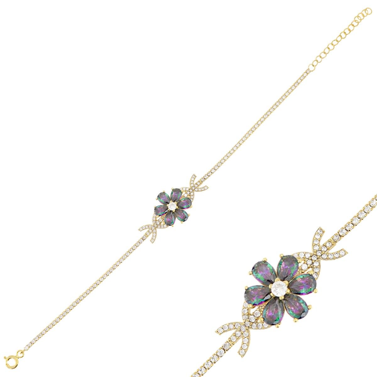 925 Ayar Gümüş Mistik Topaz Manolya Çiçeği Su Yolu Bileklik