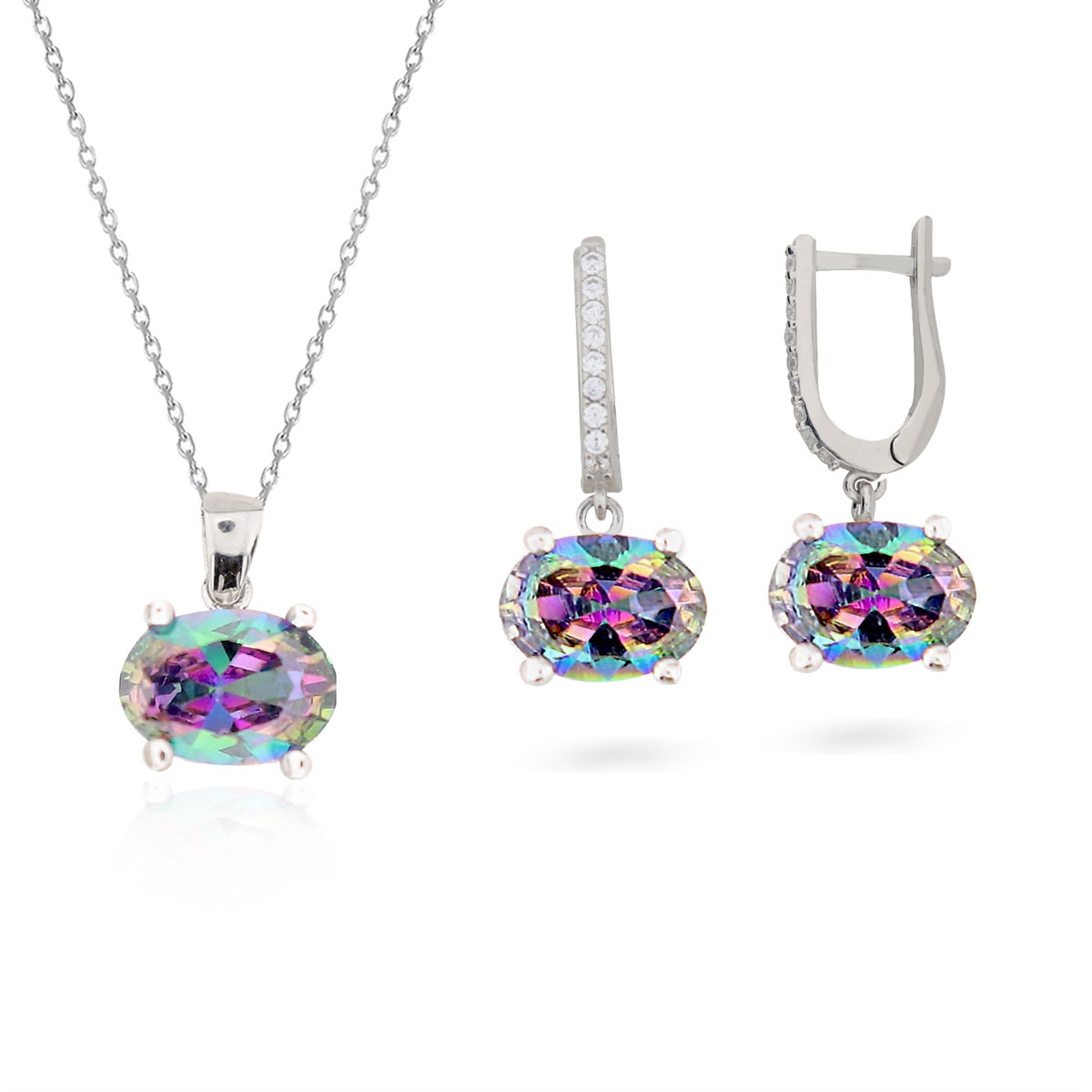 925 Ayar Gümüş Mistik Topaz Oval Taş Takı Seti
