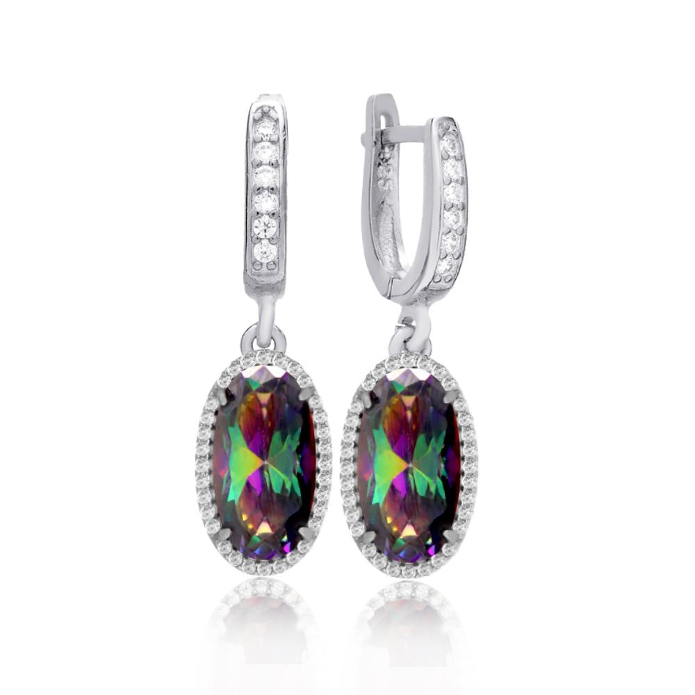 925 Ayar Gümüş Mistik Topaz Oval Taşlı Küpe
