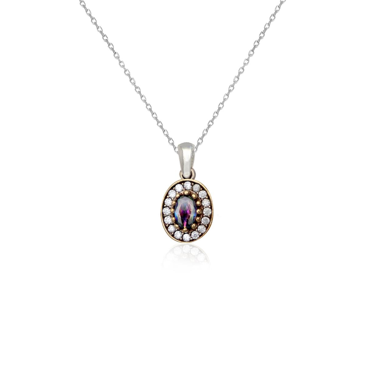 925 Ayar Gümüş Otantik Mistik Topaz Oval Taş Kolye
