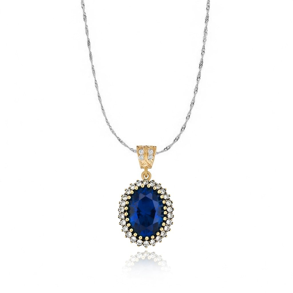 925 Ayar Gümüş Otantik Oval Taşlı Hürrem Kolye